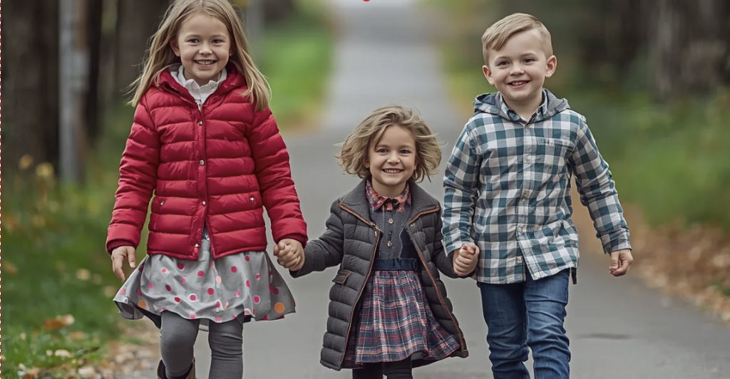 Kinderen wandelen hand in hand
